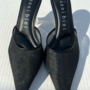 Gianni‎ Bini Black Mesh Pointed Toe Mule Heels Clear Block Heel Size 6M